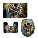 Set Of 3PCS Safe Slip Resistant Flannel Bath Mat With Toilet Rug & Seat Cover Entrance Door Bathroom Coffee Study Kitchen Bed Decor Tiger