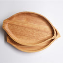 Natural Wooden Japanese Style Cuisine Rubber Wood Serve Tray Leaf Shape