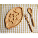Natural Wooden Japanese Style Cuisine Rubber Wood Serve Tray Leaf Shape