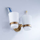 Toothbrush Cup Holder Bathroom Hardware with Double Ceramic Cups Hanger