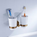 Toothbrush Cup Holder Bathroom Hardware with Double Ceramic Cups Hanger