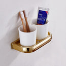 New Home Bathroom Wall Mount Toothbrush Brush Holder Stand with 2 Ceramic Cups