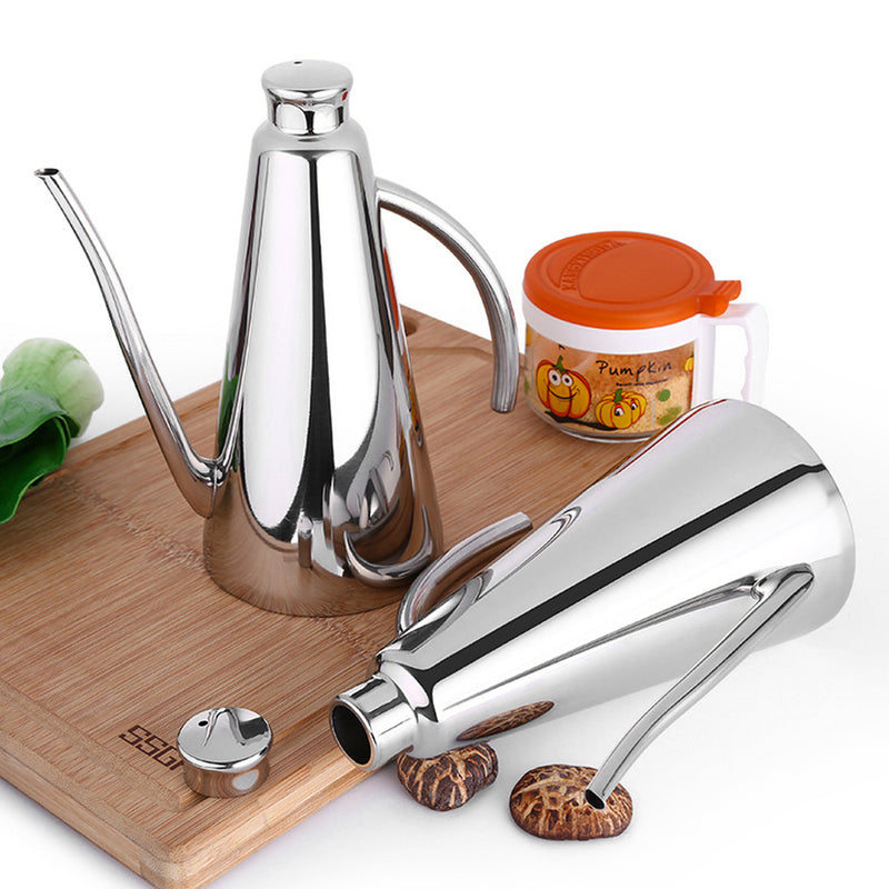 1 x Kitchen Stainless Steel Silver Long Mouth Soy Vinegar Cruet Dispenser Pot Oil Can