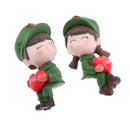 Mini Lifelike Soldiers Couple Statue Home Garden Landscape Decor Sculpture