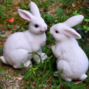 Lifelike Rabbits Sculpture Statue Lawn Ornament Home Office Table Decoration, 1 Pair