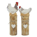 2Pcs Handmade Wooden Chicken Farm Animals Figurine Ornament Table Decoration