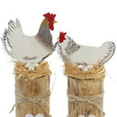 2Pcs Handmade Wooden Chicken Farm Animals Figurine Ornament Table Decoration