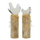 2Pcs Handmade Wooden Chicken Farm Animals Figurine Ornament Table Decoration