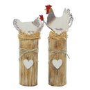 2Pcs Handmade Wooden Chicken Farm Animals Figurine Ornament Table Decoration