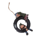 Statue Resin Swing Boys Decor Simulation Home Garden Craft with Round Tire