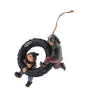 Statue Resin Swing Boys Decor Simulation Home Garden Craft with Round Tire
