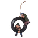 Statue Resin Swing Boys Decor Simulation Home Garden Craft with Round Tire