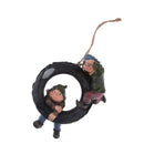 Statue Resin Swing Boys Decor Simulation Home Garden Craft with Round Tire