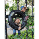 Statue Resin Swing Boys Decor Simulation Home Garden Craft with Round Tire