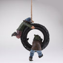 Statue Resin Swing Boys Decor Simulation Home Garden Craft with Round Tire