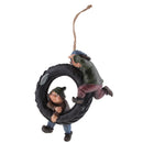 Statue Resin Swing Boys Decor Simulation Home Garden Craft with Round Tire