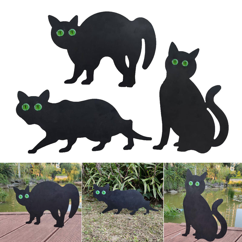 Lot of 3 Garden Scare Black Cat-Shaped Dissuasive Statues