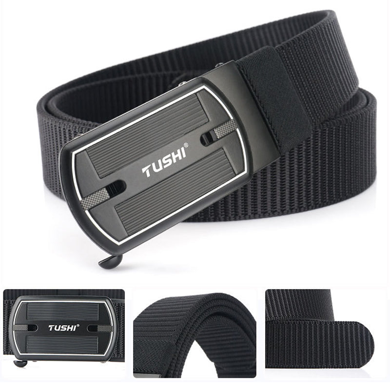 TUSHI 125cm x 3.4cm Punch Free Automatic Quick Release Buckle Tactical Belt Casual Belts