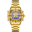 STRYVE S8020 LCD 5ATM Waterproof Week Display Full Steel Fashion Men Dual Display Digital Watch