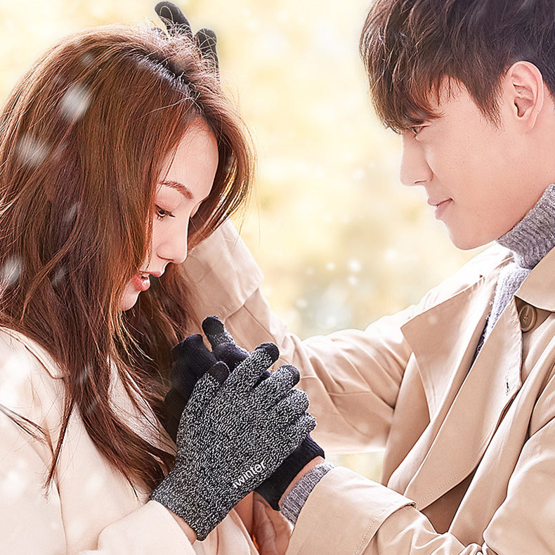 Bakeey Winter Fashion Couple Non-slip Three Fingers Touch Screen Knitted Gloves Thicken Warm Fleece Gloves Mittens Outdoors Motorcycle Riding Touch-screen Glove