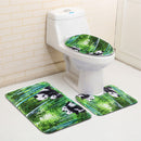 4Pcs Panda Bamboo Decor Non-Slip Rug Toilet Lid Cover Bath Mat Shower Curtain for Bathroom