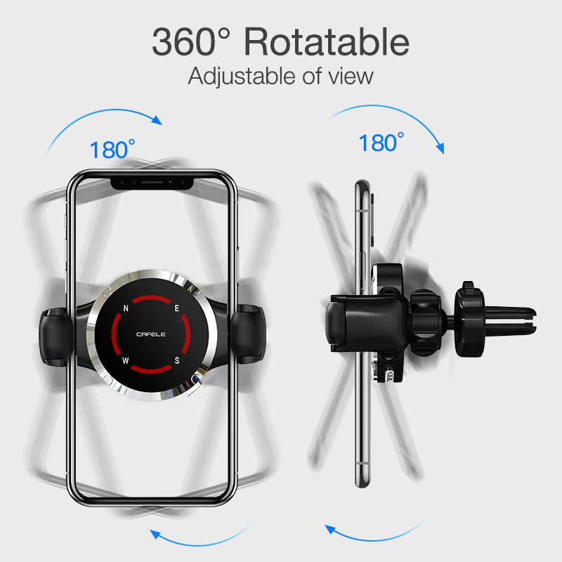 Cafele Memory Holder Air Vent Car Phone Holder Car Mount 360 Rotation One-handed Operation for 4.5-6.5 Inch Smart Phone for iPhone for Samsung Xiaomi