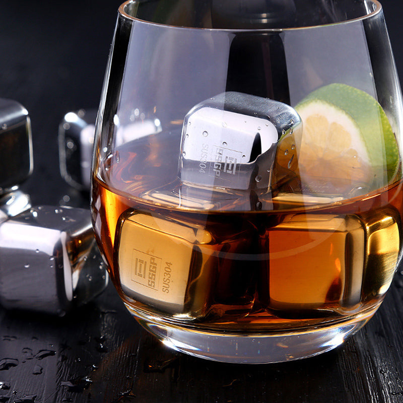 8Pcs Stainless Steel Chilling Whisky Stone Reusable Ice Cube Rock for Wine Drinks Beverage