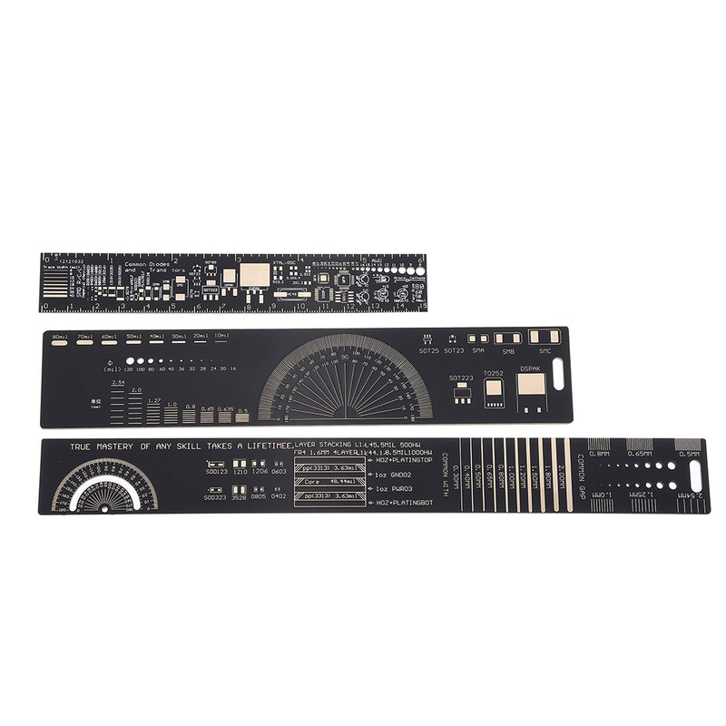 1Set 15cm 20cm 25cm Multifunctional PCB Ruler Measuring Tool Resistor Capacitor Chip IC SMD Diode Transistor Package 180 Degrees