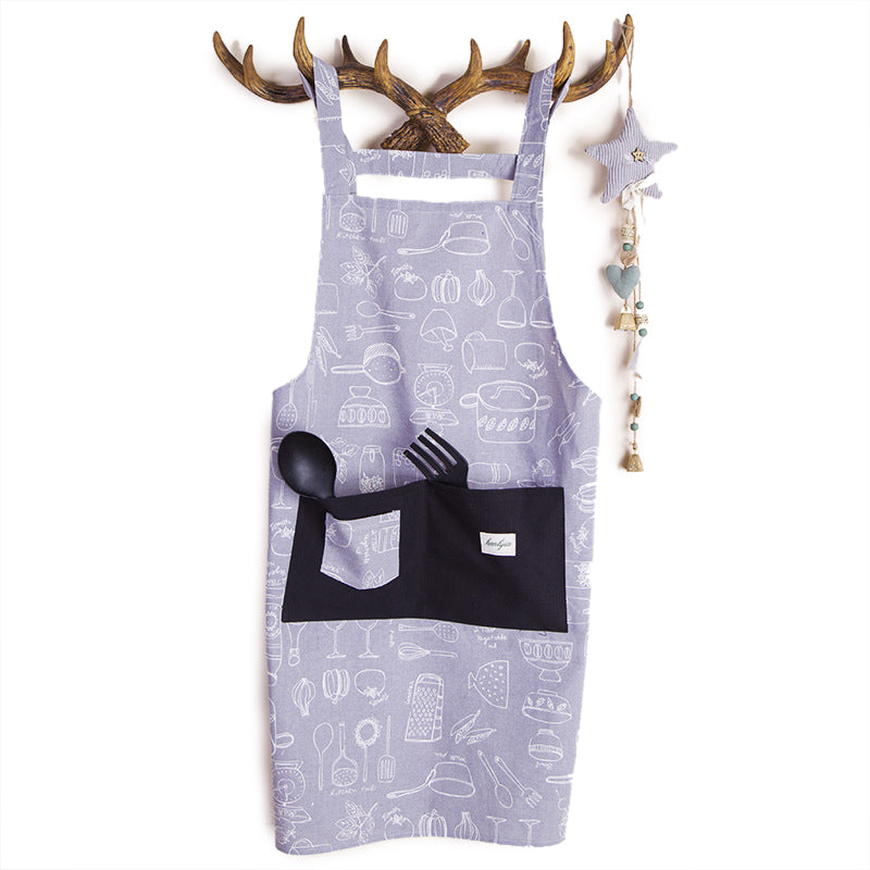 Cute Personality Cotton Canvas Adjustable Sleeveless Work Aprons Anti-falling Apron With 2 Pockets