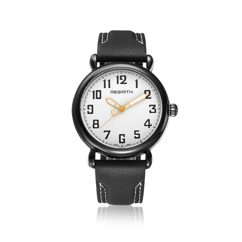 REBIRTH RE032 Gold Case Male Wristwatch Leather Band Quartz Movement Watch