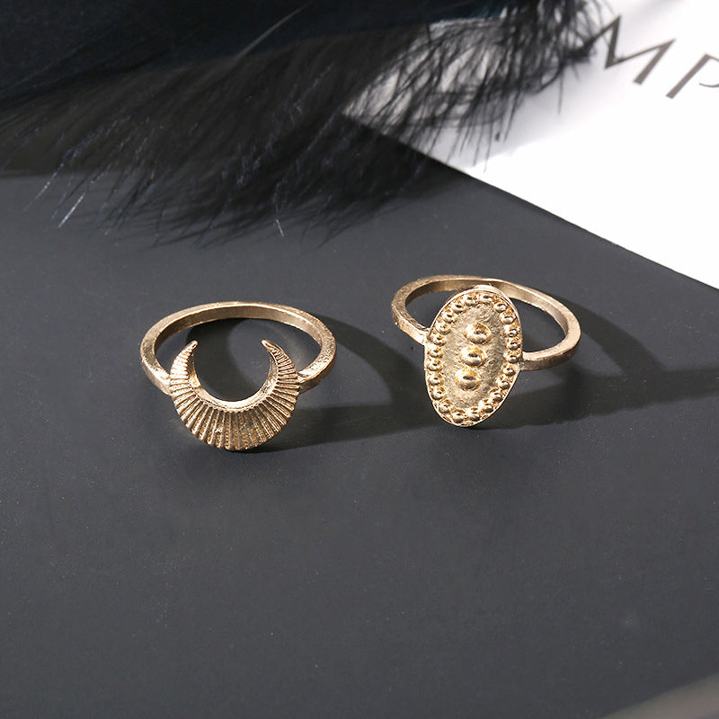 5 Pcs Bohemian Finger Rings Set Moon Oval Shield Ring Fashion Jewelry for Women