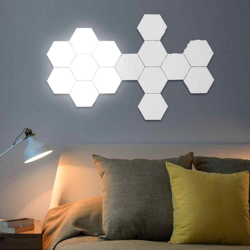 LED Quantum Hexagonal Wall Lamp Modular Touch Sensor Light Fixture Living Room  Decorative Smart Light