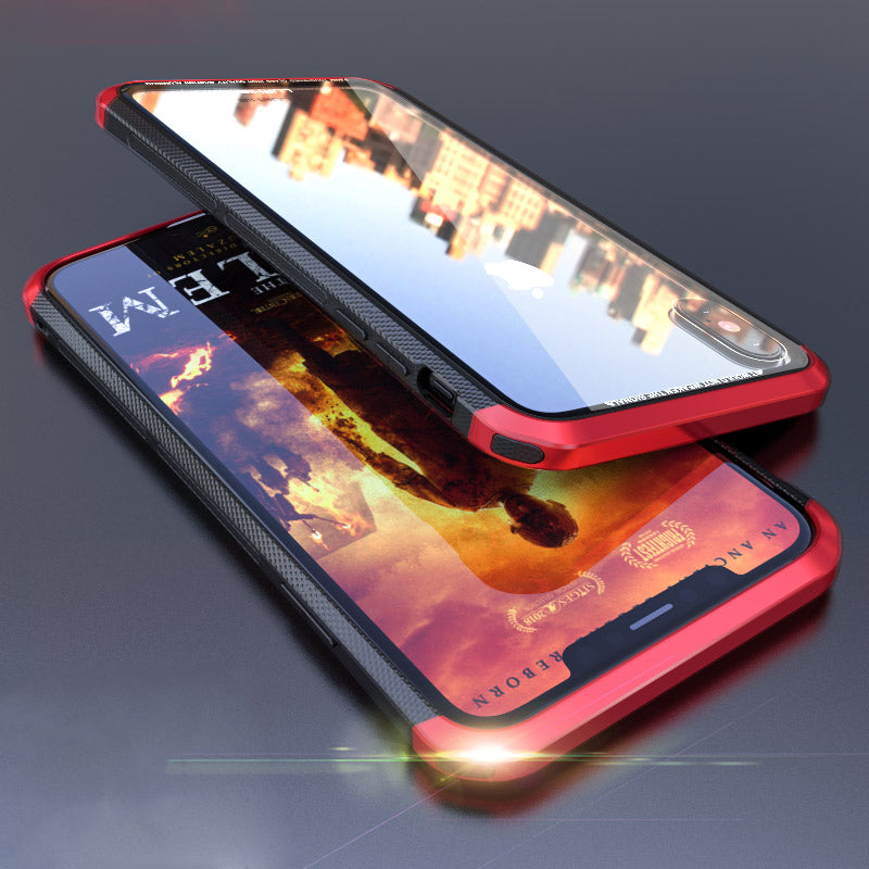 Luphie Protective Case For iPhone XS Max Metal Bumper+9H Clear Tempered Glass Back Shell