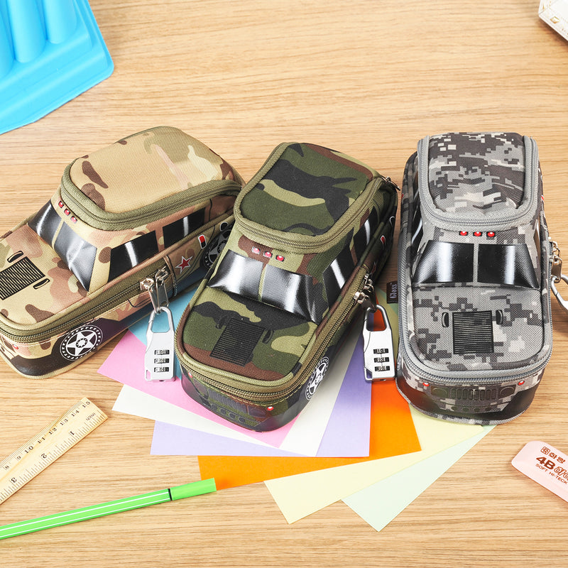 Large Capacity Creative Camouflage Off-road Car Vehicle Shape Stationery Organizer Zipper Pen Pencil Bag Anti-theft Pencil Case