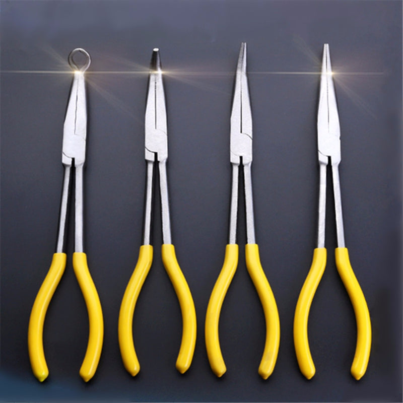 4Pcs 11 inch Extra Long Nose Pliers Straight Bent Mechanic Equipment Hand Tool Set