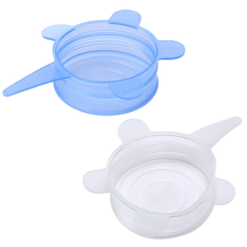 6PCS Silicone Microwave Freezer Fresh Covers Bowl Pan Stretch Spill Lid Stopper Cover Can Opener