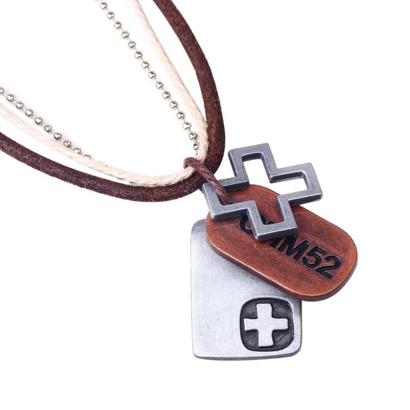 Retro Leather Cross Pendant Necklace Exotic Country Style Necklace For Men