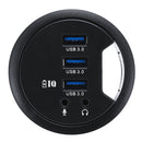 USB 3.0 to 3-Port USB 3.0 3.5mm Audio SPK Mic Hub Office Hole Table Hub with Power Adapter