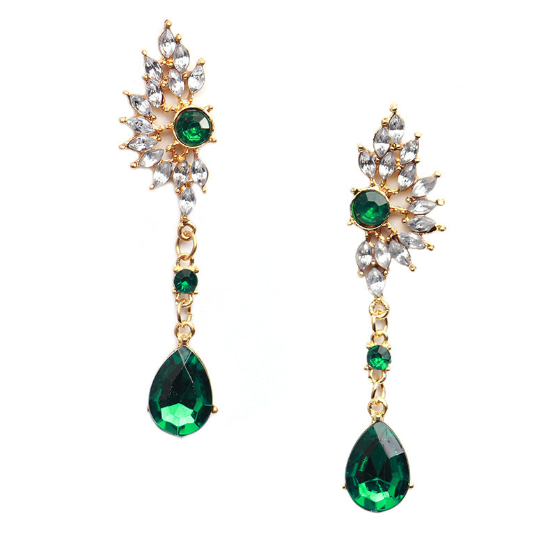 Bohemian Women Green Red Rhinestone Earring Wings Charm Drop Pendant Piercing Earrings Jewelry