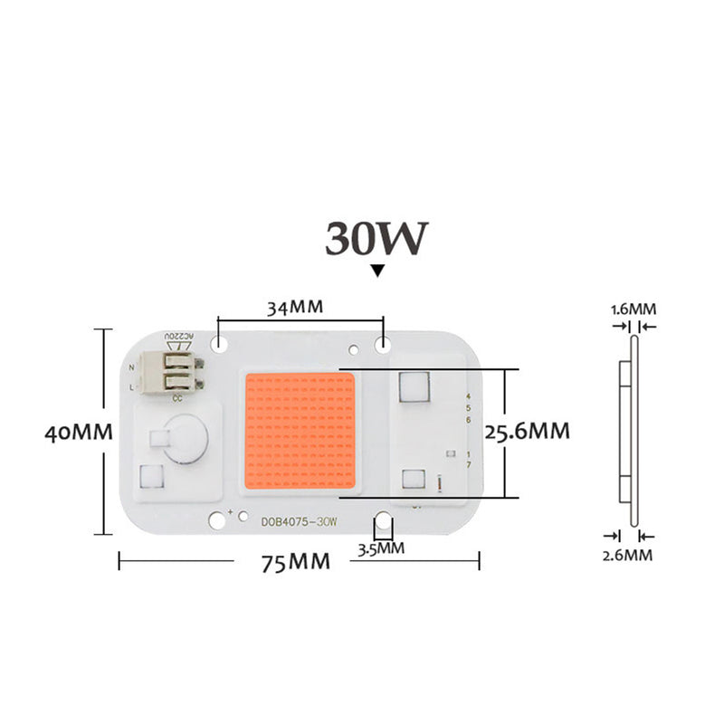 LUSTREON AC220V-240V 20W/30W/50W Full Spectrum 380-840NM COB LED Grow Light Chip with Wire Connector
