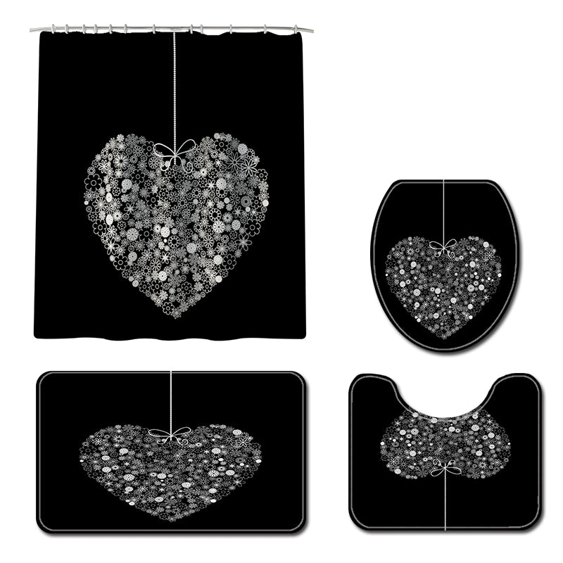 Honana 4PCS Bathroom Waterproof Shower Curtain Lid Toilet Cover Pedestal Rug Bath Mat Bathroom Decor