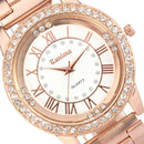Men Women Crystal Rhinestone Plated Stainless Steel Analog Quartz Wrist Watch With Logo