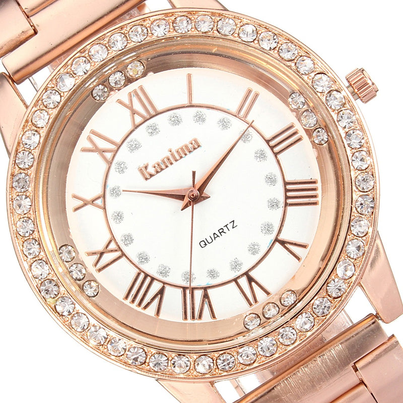 Men Women Crystal Rhinestone Plated Stainless Steel Analog Quartz Wrist Watch With Logo