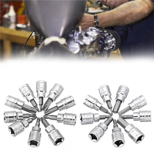 3/8 Inch Drive Socket 10pcs T10-T55 Torx Socket 9pcs H2-H10 Hex Socket Bit Set