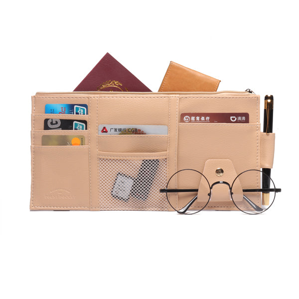 Multifunctional Leather Car Storage Bag Visor Cover Card License Holder Glasses Folder
