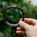 Tibet Natural Herb Vine Open Cuff Bangle Bracelet with Silver Plated End Cap