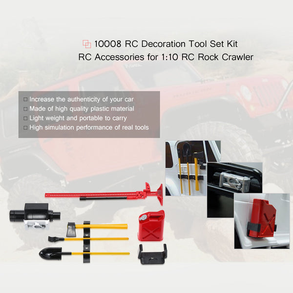 1/10 RC Rock Crawler D90 Tools ( Hi-Lift Jack, Oil Tank, Shovel,pry, Winch) Red