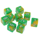 Pack of 10 Dual Colored Six Sided D6 Dice for D&D RPG Game Green & Yellow