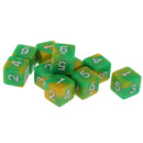 Pack of 10 Dual Colored Six Sided D6 Dice for D&D RPG Game Green & Yellow