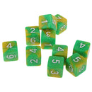 Pack of 10 Dual Colored Six Sided D6 Dice for D&D RPG Game Green & Yellow